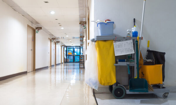 cleaning cart in hallway